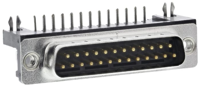 TE Connectivity Amplimite HD-20 25 Way Right Angle Through Hole D-sub Connector Plug, 2.77mm Pitch, with 4-40 UNC