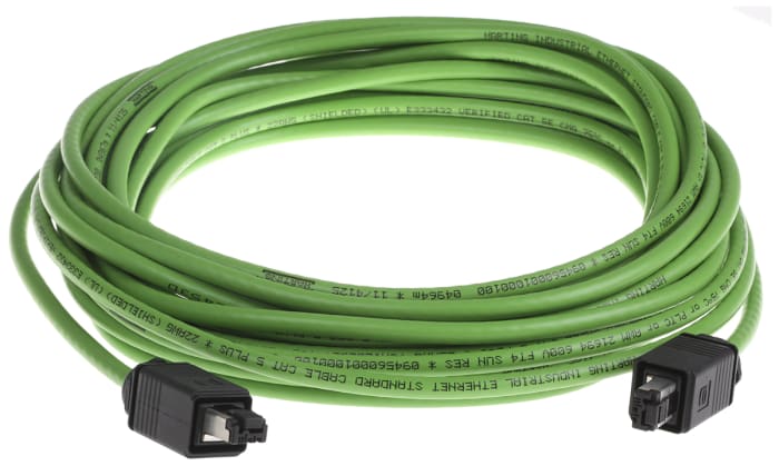HARTING, 10m Cat5, Green RJ45 to Male RJ45 Male, U/FTP Shielded, Terminated PVC Sheath