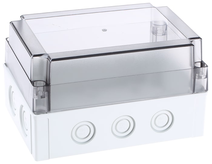 Fibox Grey Polycarbonate Enclosure, IP66, IP67, Clear Lid, 180 x 130 x 100mm
