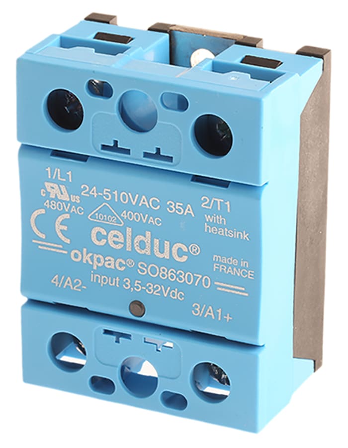 Celduc SO8 Series Solid State Relay, 40 A Load, Panel Mount, 510 V rms Load, 32 V Control