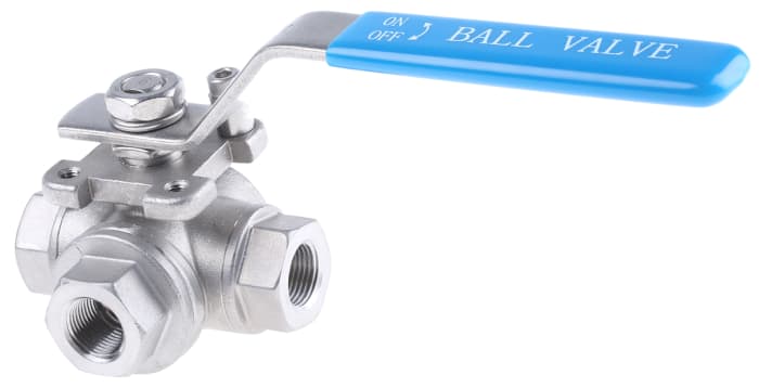 RS PRO Stainless Steel T Port, 3 Way, Ball Valve, Threaded, BSPP 3/8in, 68bar Operating Pressure