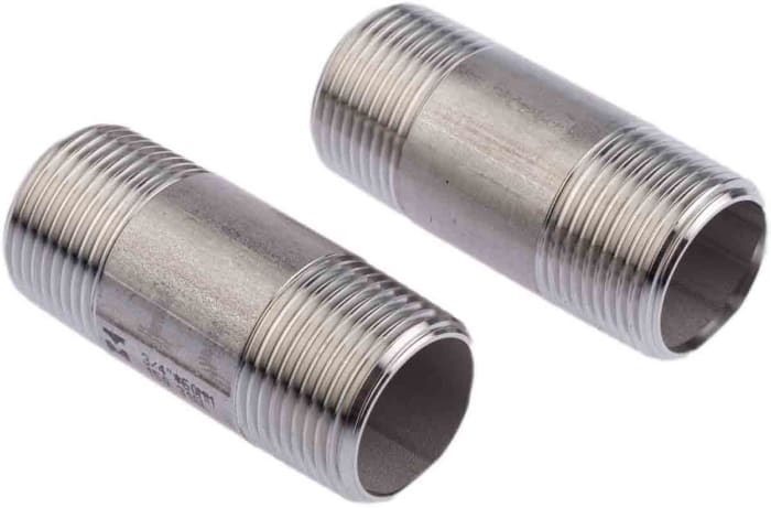 RS PRO Stainless Steel Pipe Fitting, Straight Circular Barrel Nipple, Male R 3/4in x Male R 3/4in