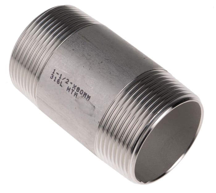 Racor Racor de acero inoxidable para fontanería Recto roscado roscado RS PRO, long. 80.01 mm, Macho, Ø ext. 38.1 mm,