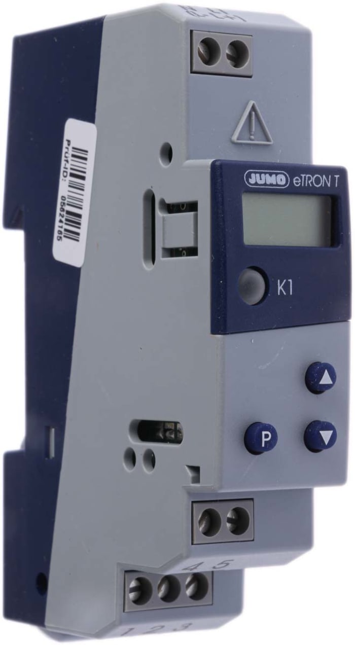 Jumo eTRON DIN Rail Thermostat, 90 x 22.5mm, 1 Output 1 Relay, 230 V ac Supply Voltage