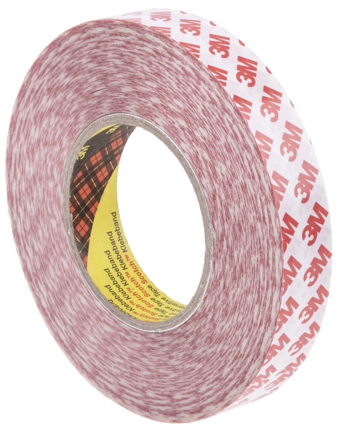3M 9088 White Double Sided Plastic Tape, 0.2mm Thick, 15 N/cm, PET Backing, 25mm x 50m