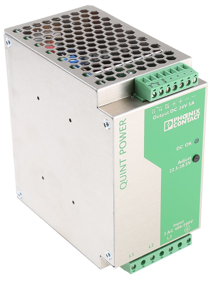Phoenix Contact QUINT-PS-3X400-500AC/24DC/5 Switch Mode PSU, 400V ac ac Input, 24V dc dc Output, 5A Output, 120W