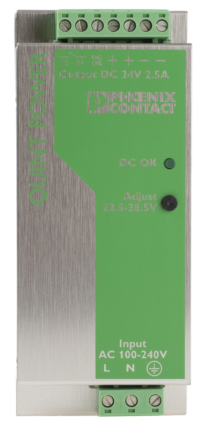 Phoenix Contact QUINT POWER Switch Mode DIN Rail Power Supply, 85 → 264V ac ac Input, 24V dc dc Output, 2.5A
