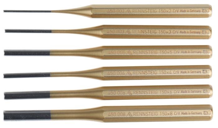 RS PRO 6-Piece Punch, Parallel Pin Punch, 2 → 8 mm Shank