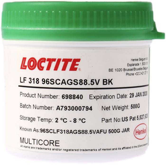 Pasta de soldadura Multicore 698840 Loctite LF318, Tubo de 500g, Libre de Plomo