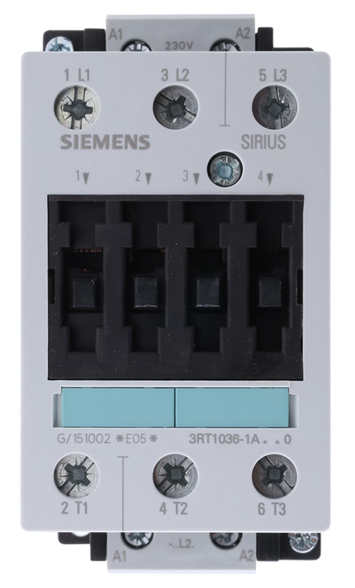 Contacteur Siemens série 3RT1, 3 pôles , 3NO, 50 A, 230 V c.a., 22 kW