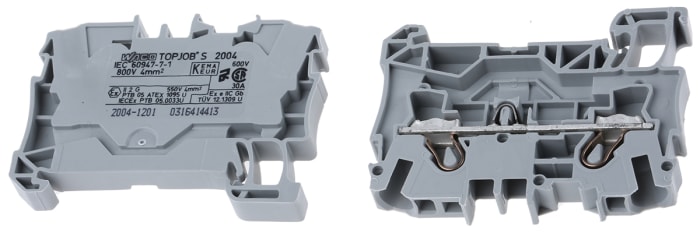 WAGO 2004-1201 TOPJOB S, 2004 Series Grey, 4mm², Single-Level, Push-In Cage Clamp Termination, ATEX, IECEx