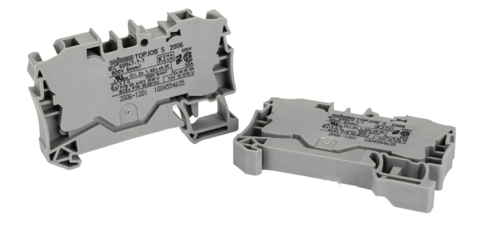 WAGO 2006-1201 TOPJOB S, 2006 Series Grey, 6mm², Single-Level, Push-In Cage Clamp Termination, ATEX, IECEx