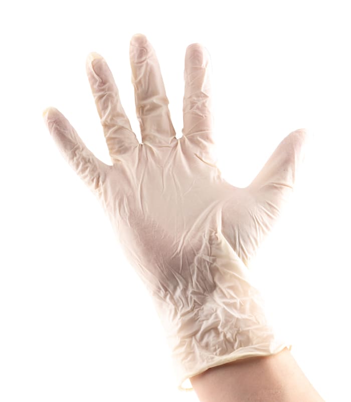 BM Polyco Finex Natural Colour Powder-Free Latex Disposable Gloves, Size 8.5, Large, 100 per Pack