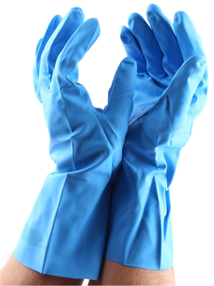 Polyco Healthline Blue Nitrile Chemical Resistant Work Gloves, Size 10, Nitrile Coating