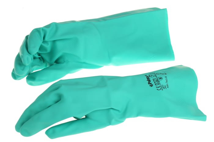 Polyco Healthline Green Nitrile Chemical Resistant Work Gloves, Size 9, Nitrile Coating