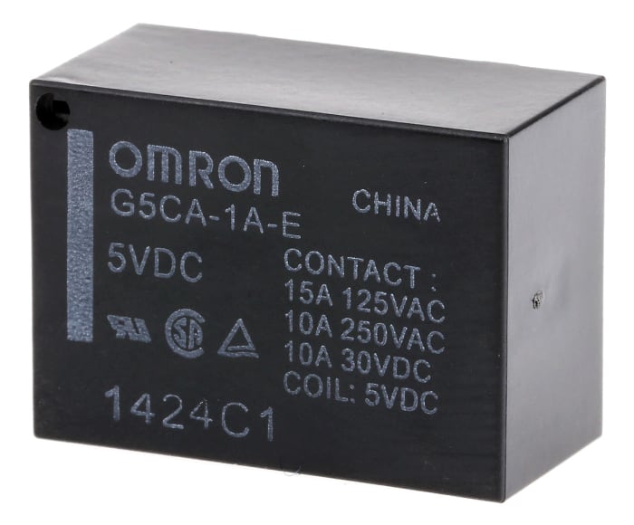 Relé de potencia sin enclavamiento Omron G5CA de 1 polo, SPST, bobina 5V dc, 15A, Montaje en PCB