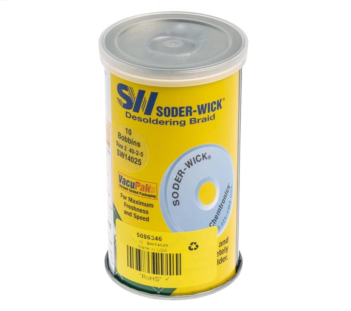 Malla de desoldadura Chemtronics SW14025, 1.5mm x 1.5m, para soldadura libre de plomo