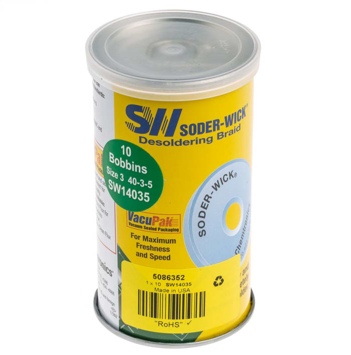 Malla de desoldadura Chemtronics SW14035, 2mm x 1.5m, para soldadura libre de plomo