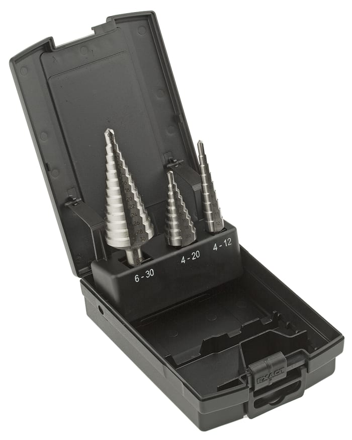 EXACT 3-Piece Step Drill Bit Set for Metal, 30mm Max, 4mm Min, HSS Bits