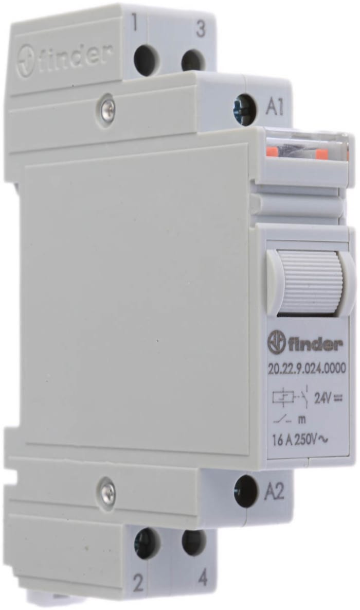 Finder DIN Rail Latching Modular Step Relay, 24V dc Coil, 16A Switching Current, DPST