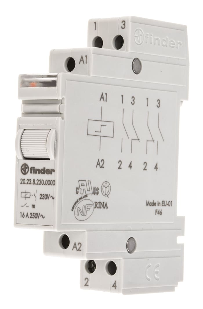 20.23.8.230.0000 Finder, Finder DIN Rail Latching Power Relay, 230V ac  Coil, 16A Switching Current, SP-NC, SP-NO, 511-1076