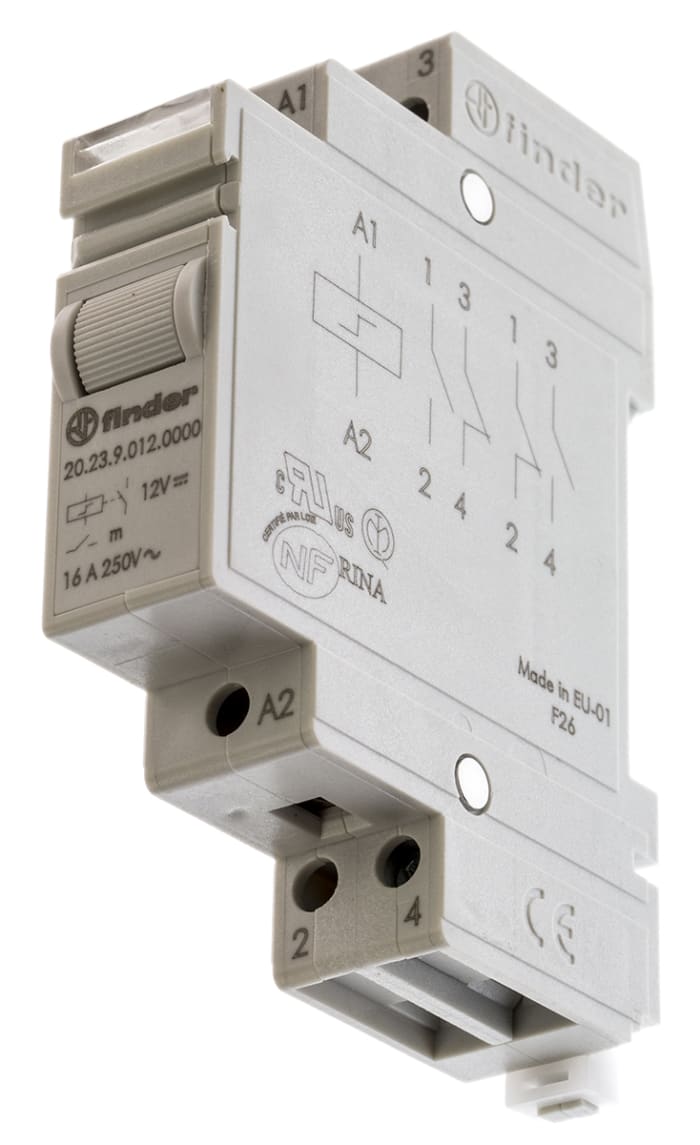Finder DIN Rail Latching Modular Step Relay, 12V dc Coil, 16A Switching Current, SP-NC, SP-NO