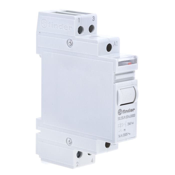 Finder DIN Rail Latching Modular Step Relay, 24V dc Coil, 16A Switching Current, SPST-NC, SPST-NO