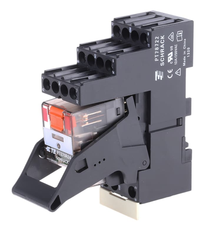 TE Connectivity DIN Rail Power Relay, 24V ac Coil, 12A Switching Current, DPDT