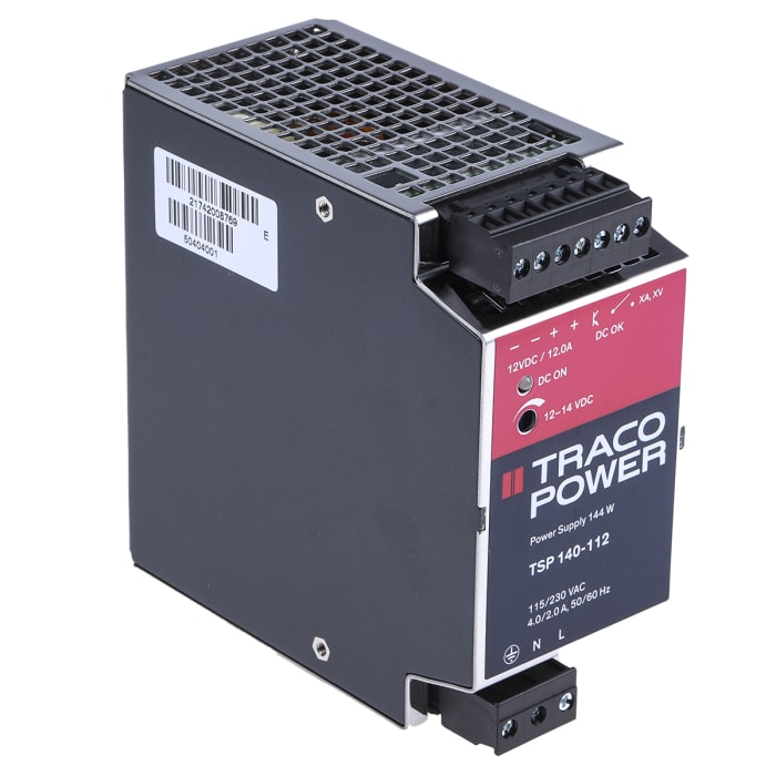 TRACOPOWER TSP Switched Mode DIN Rail Power Supply, 85 → 264V ac ac Input, 12V dc dc Output, 12A Output, 144W