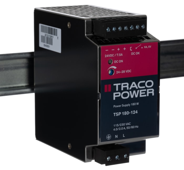 TRACOPOWER TSP Switched Mode DIN Rail Power Supply, 85 → 264V ac ac Input, 24V dc dc Output, 7.5A Output, 180W