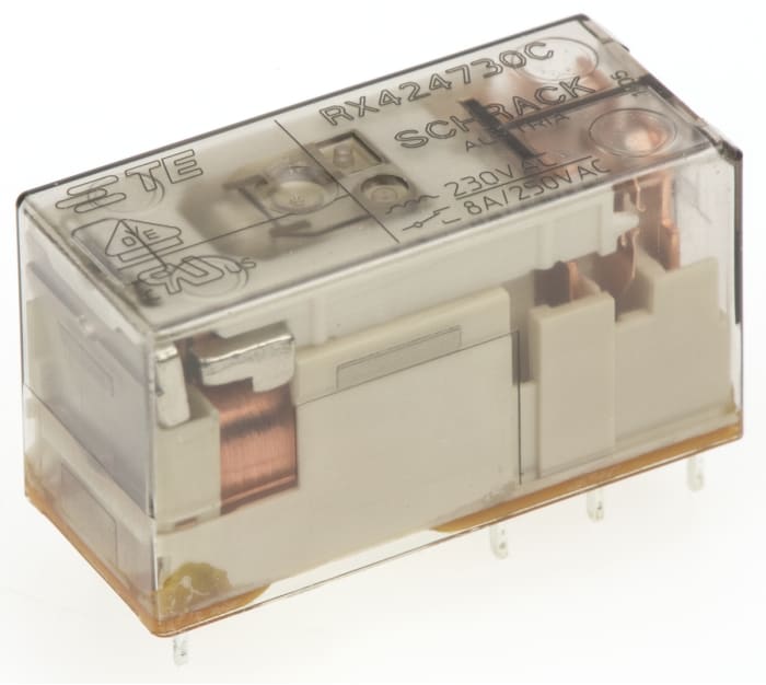 TE Connectivity PCB Mount Non-Latching Relay, 230V Coil, 8A Switching Current, DPDT