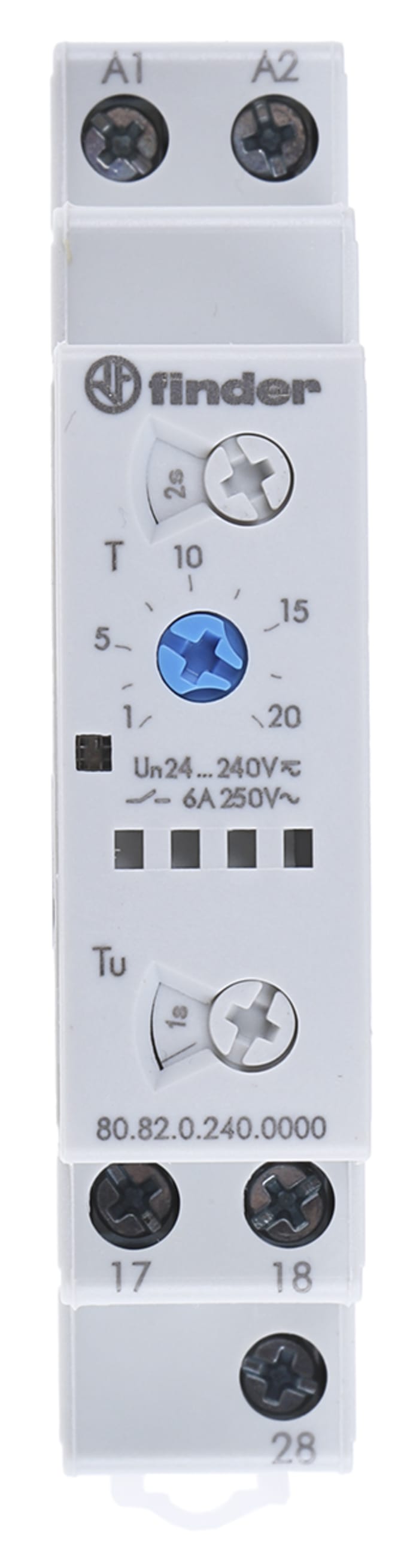 Finder 80 Series Series DIN Rail Mount Timer Relay, 24 → 240V ac/dc, 2-Contact, 0.1 → 20 min, 0.1