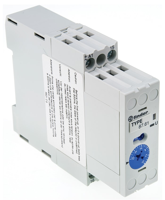 Finder 87 Series Series DIN Rail Mount Time Delay Relay, 24 → 240V ac/dc, 1-Contact, 0.07 → 10 min, 0.15