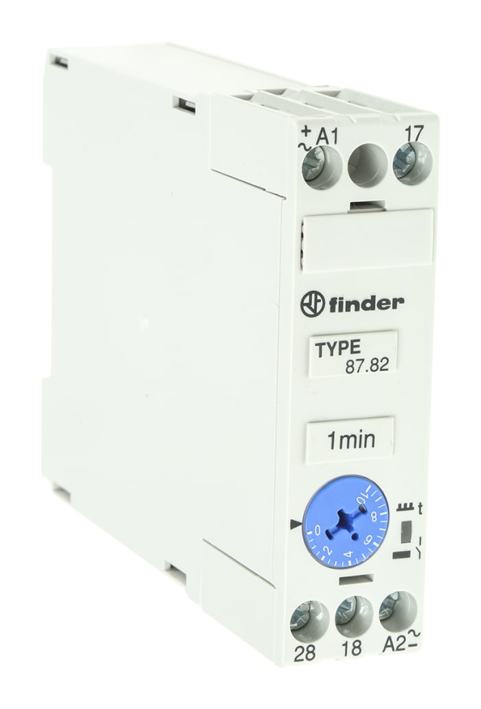 Finder 87 Series Series DIN Rail Mount Time Delay Relay, 24 → 240 V ac, 24 → 48V dc, 2-Contact, 0.05