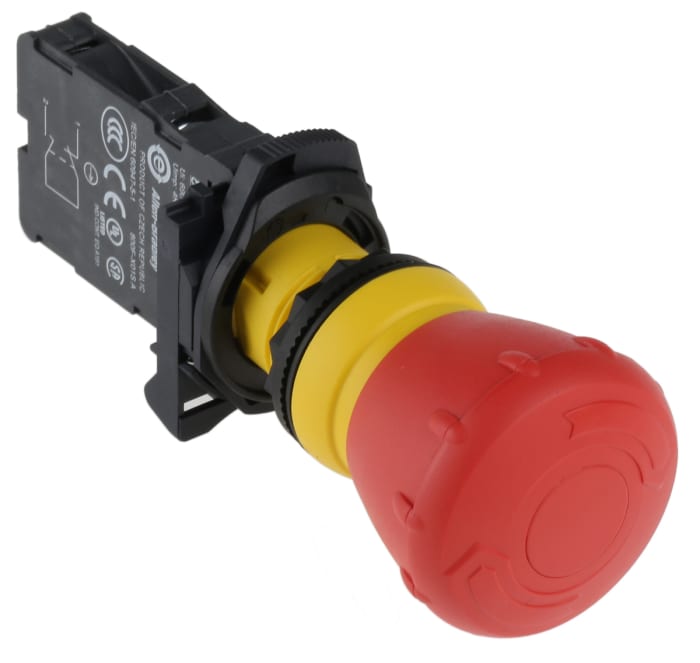 Allen Bradley 800FP Series Twist Release Emergency Stop Push Button, Panel Mount, 22.5mm Cutout, 1NC