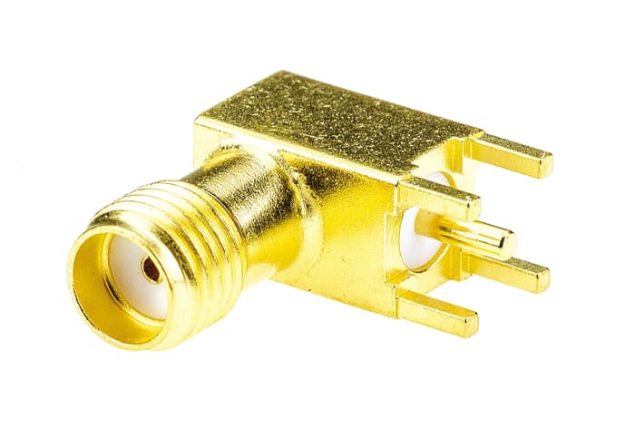 TE Connectivity, Jack PCB Mount SMA Connector, 50Ω, Solder Termination, Right Angle Body