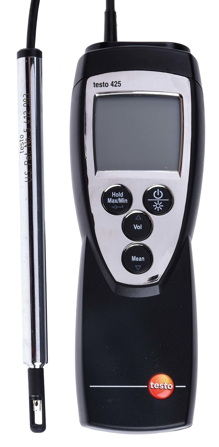 Testo 425 NTC, Thermal Anemometer, 20m/s Max, Measures Air Velocity, Temperature, Volume Air Flow