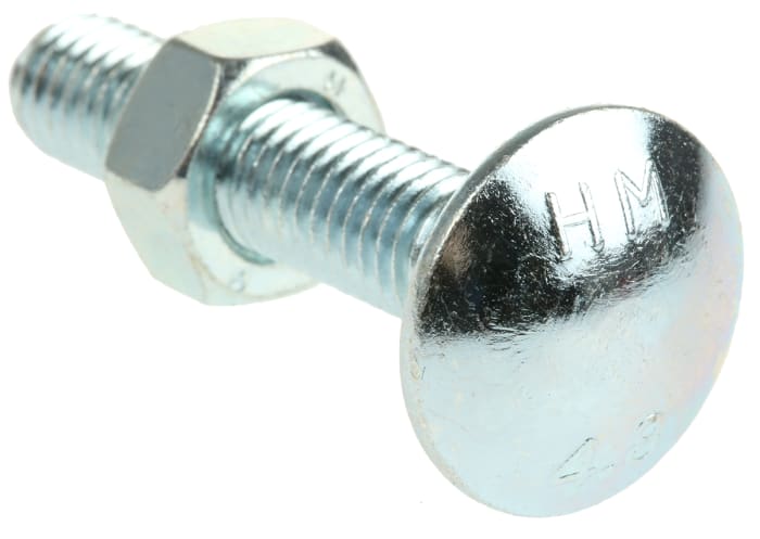 Bright Zinc Plated Steel Coach Bolt, M8 x 40mm