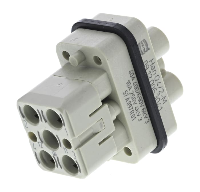 HARTING Heavy Duty Power Connector Insert, 40A, Male, Han Q Series, 7 Contacts