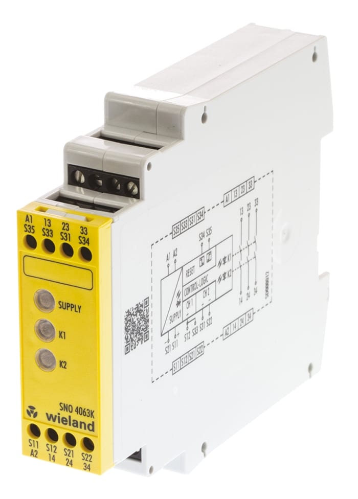 Wieland Dual-Channel Emergency Stop Safety Relay, 24V ac/dc, 3 Safety Contacts