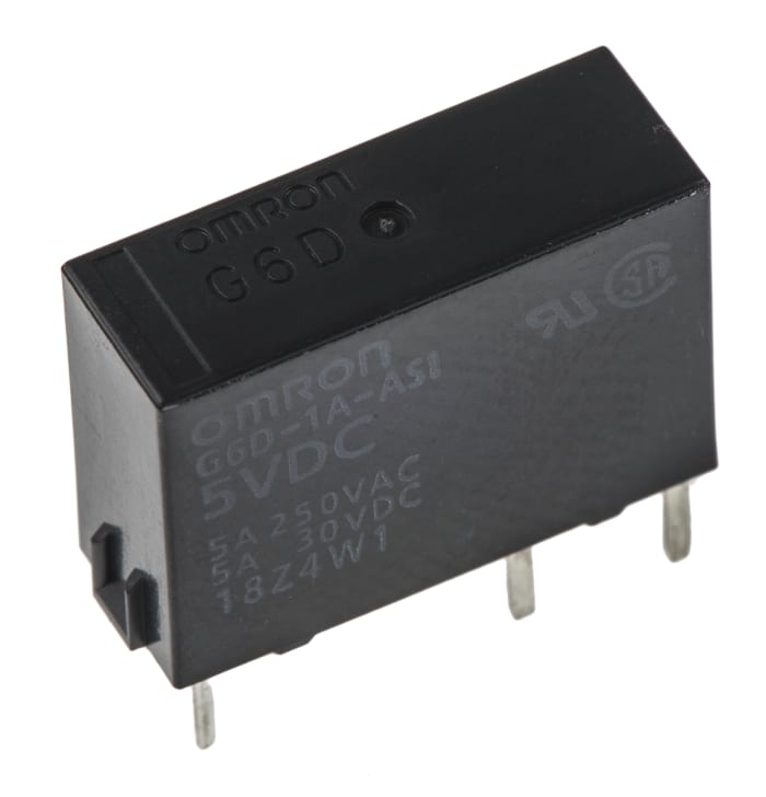 Relé de potencia sin enclavamiento Omron G6D de 1 polo, SPST, bobina 5V dc, 5A, Montaje en PCB