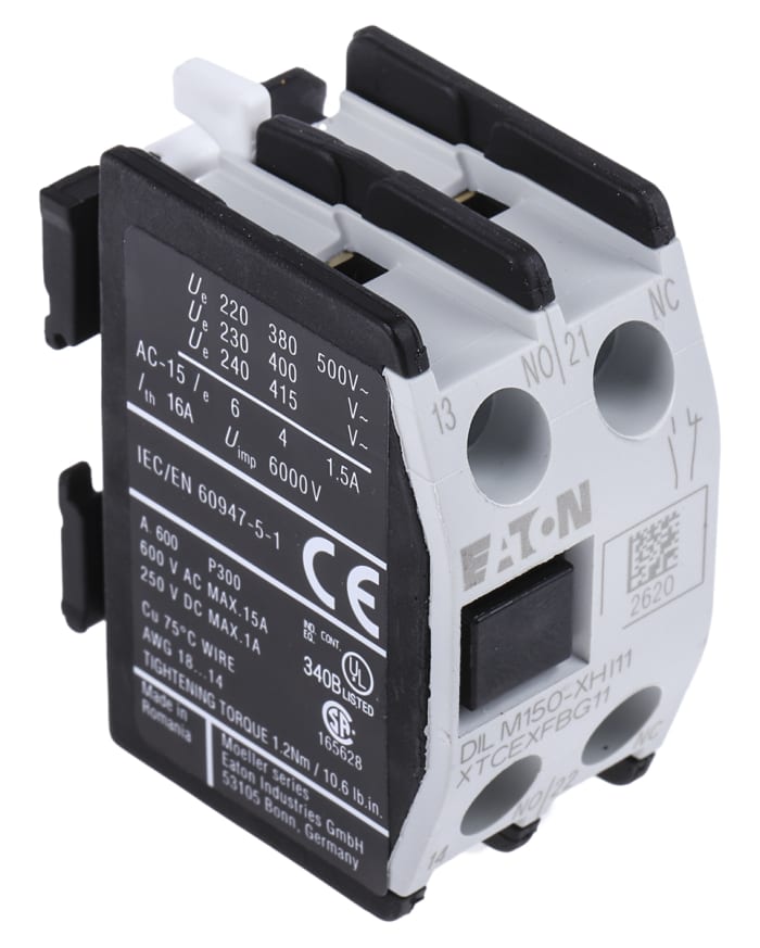 Eaton Auxiliary Contact, 2 Contact, 1NC + 1NO, Front Mount