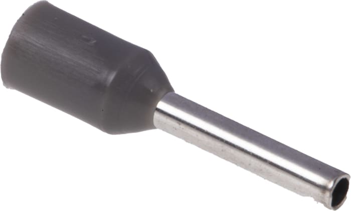RS PRO Insulated Crimp Bootlace Ferrule, 8mm Pin Length, 1.2mm Pin Diameter, 18mm² Wire Size, Grey
