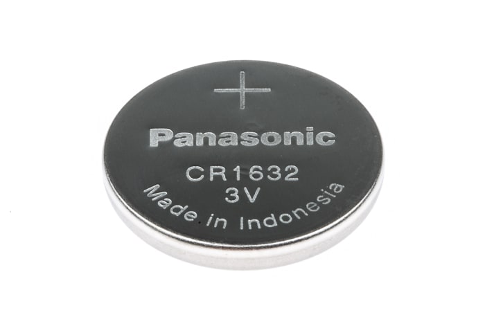 CR-1632/BN Panasonic, Panasonic CR1632 Button Battery, 3V, 16mm Diameter, 513-2859