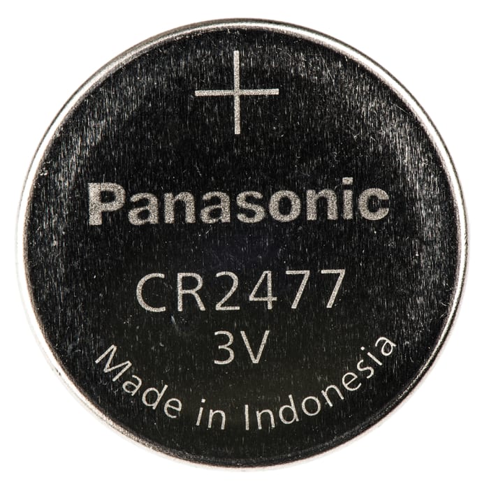 CR-2477/BN Panasonic, Panasonic CR2477 Button Battery, 3V, 24.5mm Diameter, 513-2900