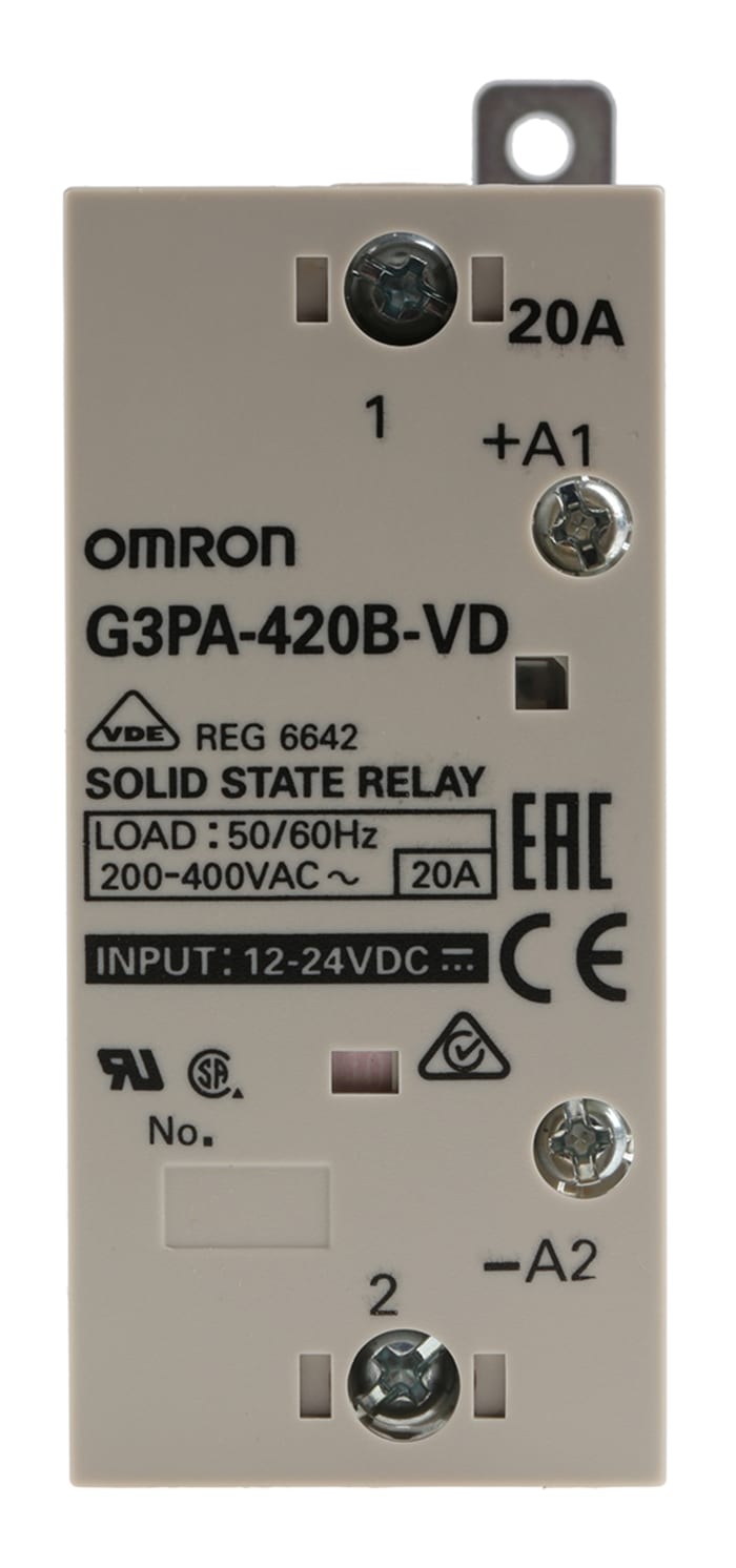 Omron G3PA Series Solid State Relay, 20 A Load, DIN Rail Mount, 440 V Load, 30 V Control