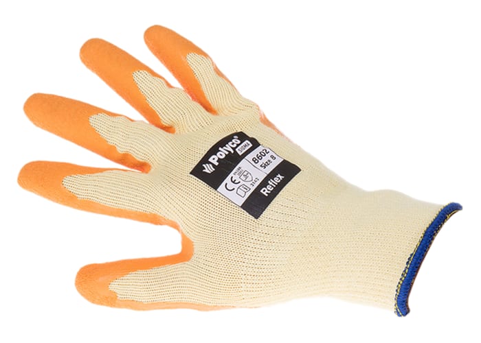 Polyco Healthline Reflex Yellow Latex General Purpose Work Gloves, Size 8, Latex Coating