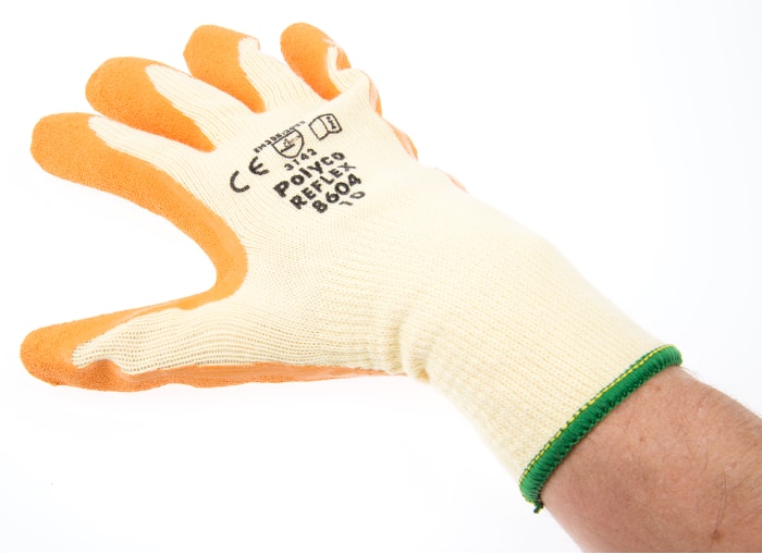 BM Polyco Reflex Yellow Latex General Purpose Work Gloves, Size 10, Large, Latex Coating