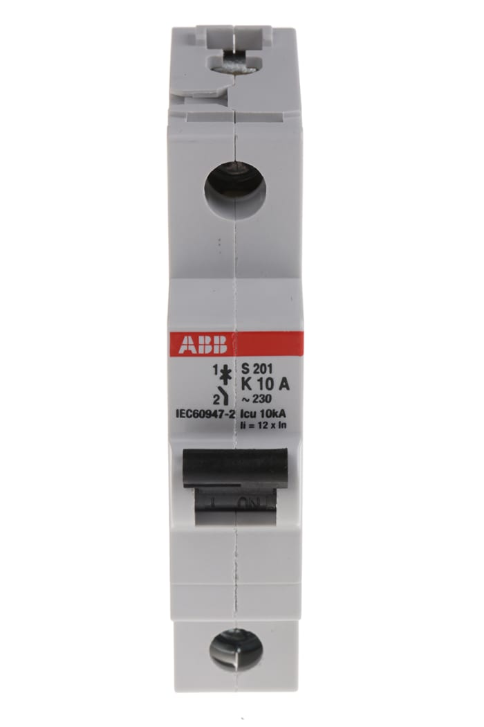 ABB System Pro M Compact S200 MCB, 1P, 10A Curve K, 253V AC, 72V DC, 6 kA Breaking Capacity