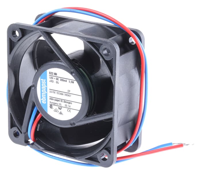 ebm-papst 620 Series Axial Fan, 12 V dc, DC Operation, 56m³/h, 3.5W, 292mA Max, 60 x 60 x 25mm